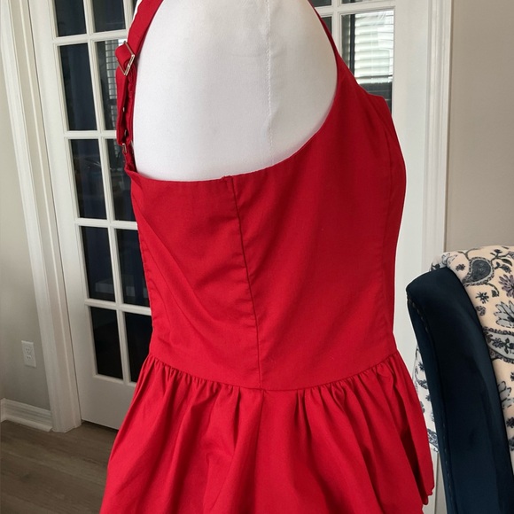 Abercrombie & Fitch Red Poplin Bubble Hem Peplum Top - Size L - Picture 8 of 16